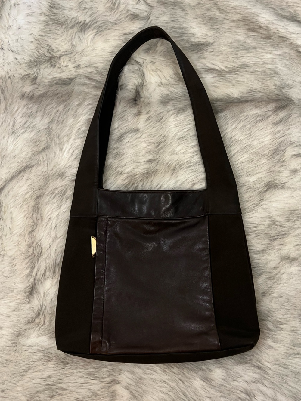Vintage Sereta brown leather nylon shoulder tote bag 90’s minimalist clean girl
